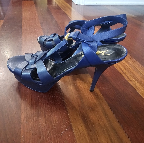 YSL Blue Women's Heels Size 38.5 Tribute Platform Sandal - Picture 4 of 7